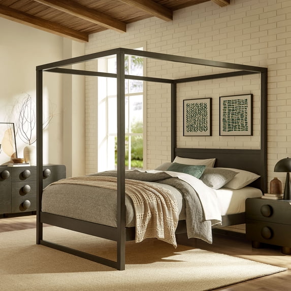 Alva Canopy Platform Bed in Smoked Oak