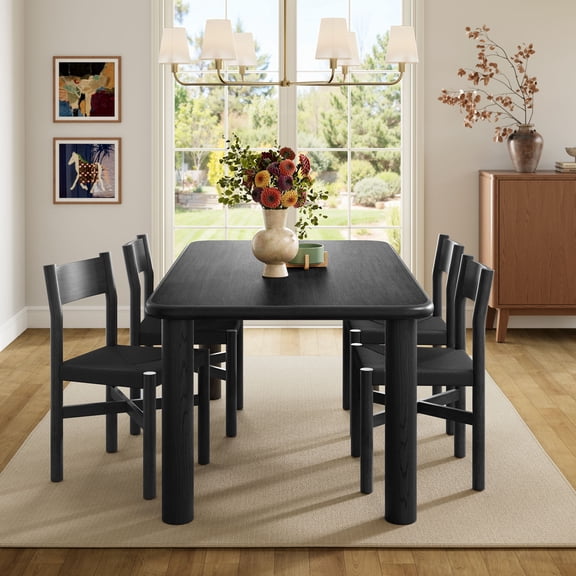 Modway Alvia 5-Piece Wood Dining Table and Chairs Set in Black