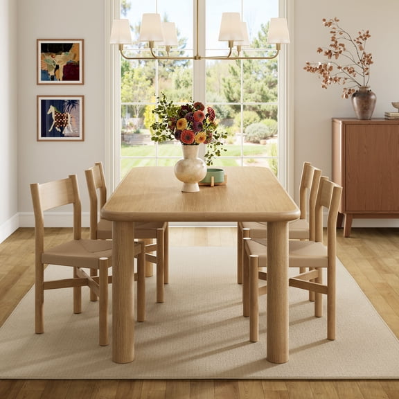 Alvia 5-Piece Oak Wood Dining Table and Chairs Set in Weathered Oak