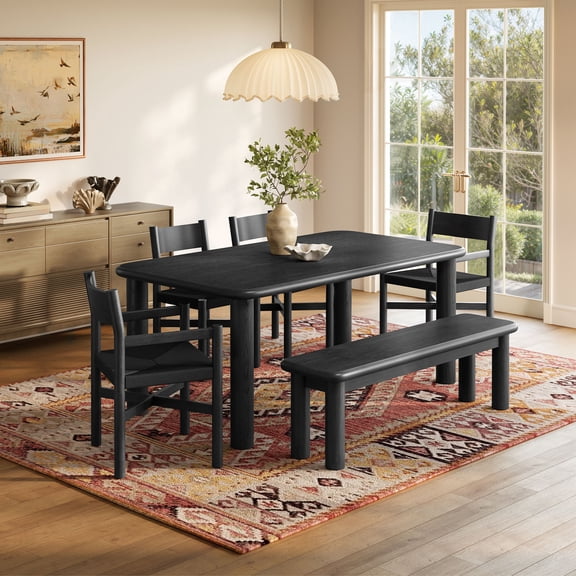 Modway Alvia 6-Piece Wood Dining Table and Seating Set in Black