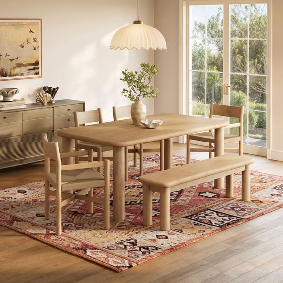 Alvia 6-Piece Oak Wood Dining Table and Seating Set in Weathered Oak