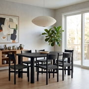 Alvia 7-Piece Oak Wood Dining Table and Chairs Set in Black