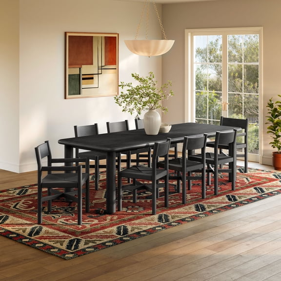 Modway Alvia 9-Piece Wood Extendable Dining Table and Chairs Set in Black