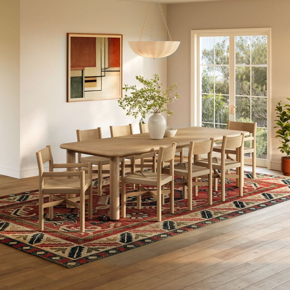 Alvia 9-Piece Oak Wood Extendable Dining Table and Chairs Set in Weathered Oak