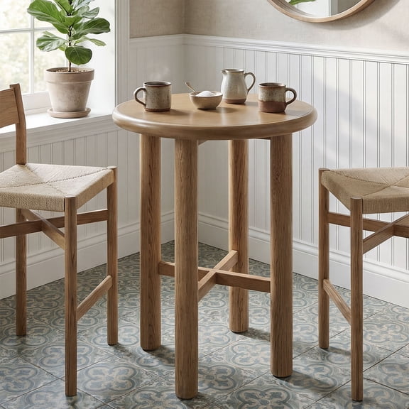 Modway Alvia Round 30" Wood Bar Table in Weathered Oak