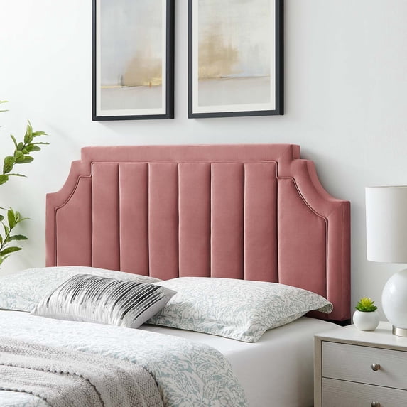 Modway Alyona Channel Tufted Performance Velvet Full/Queen Headboard in Dusty Rose