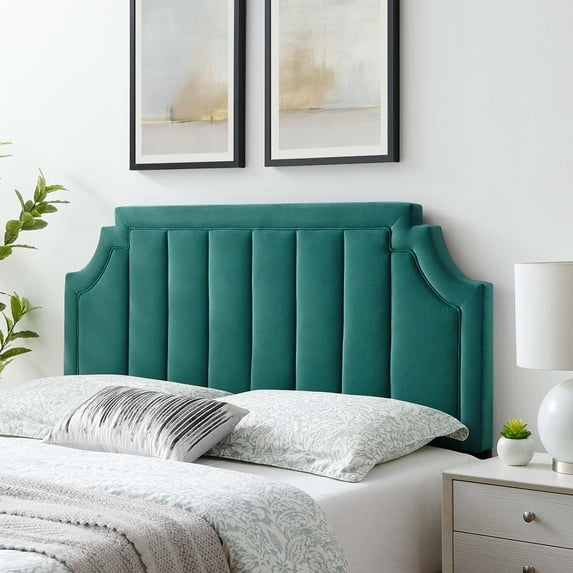 Modway Alyona Channel Tufted Performance Velvet Full/Queen Headboard in Teal