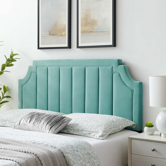 Modway Alyona Channel Tufted Performance Velvet Twin Headboard in Mint