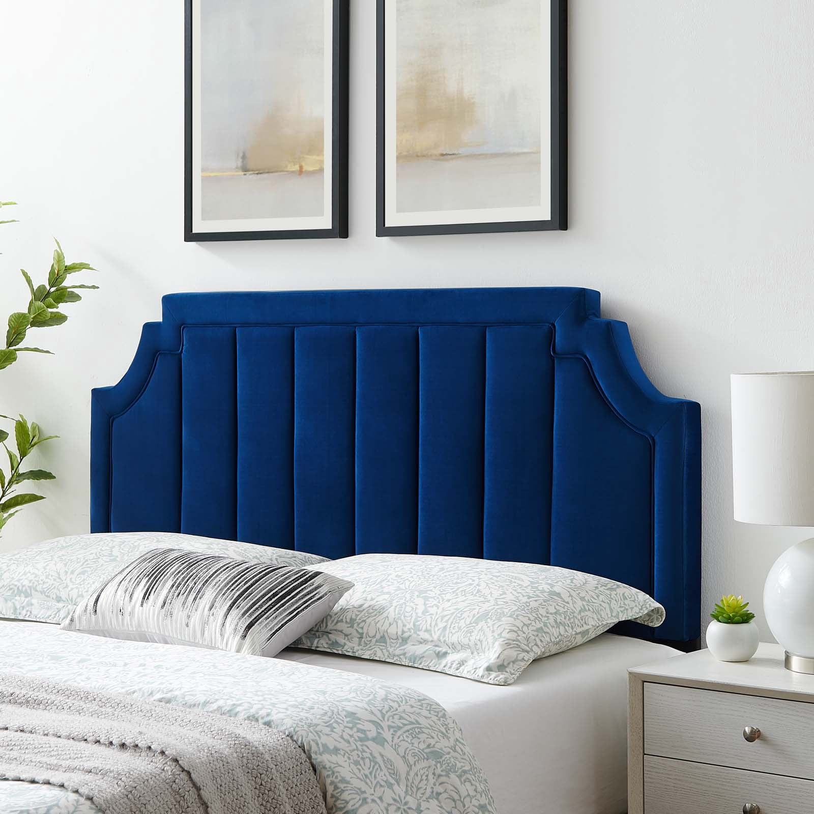 Modway Alyona Channel Tufted Performance Velvet Twin Headboard in Navy ...