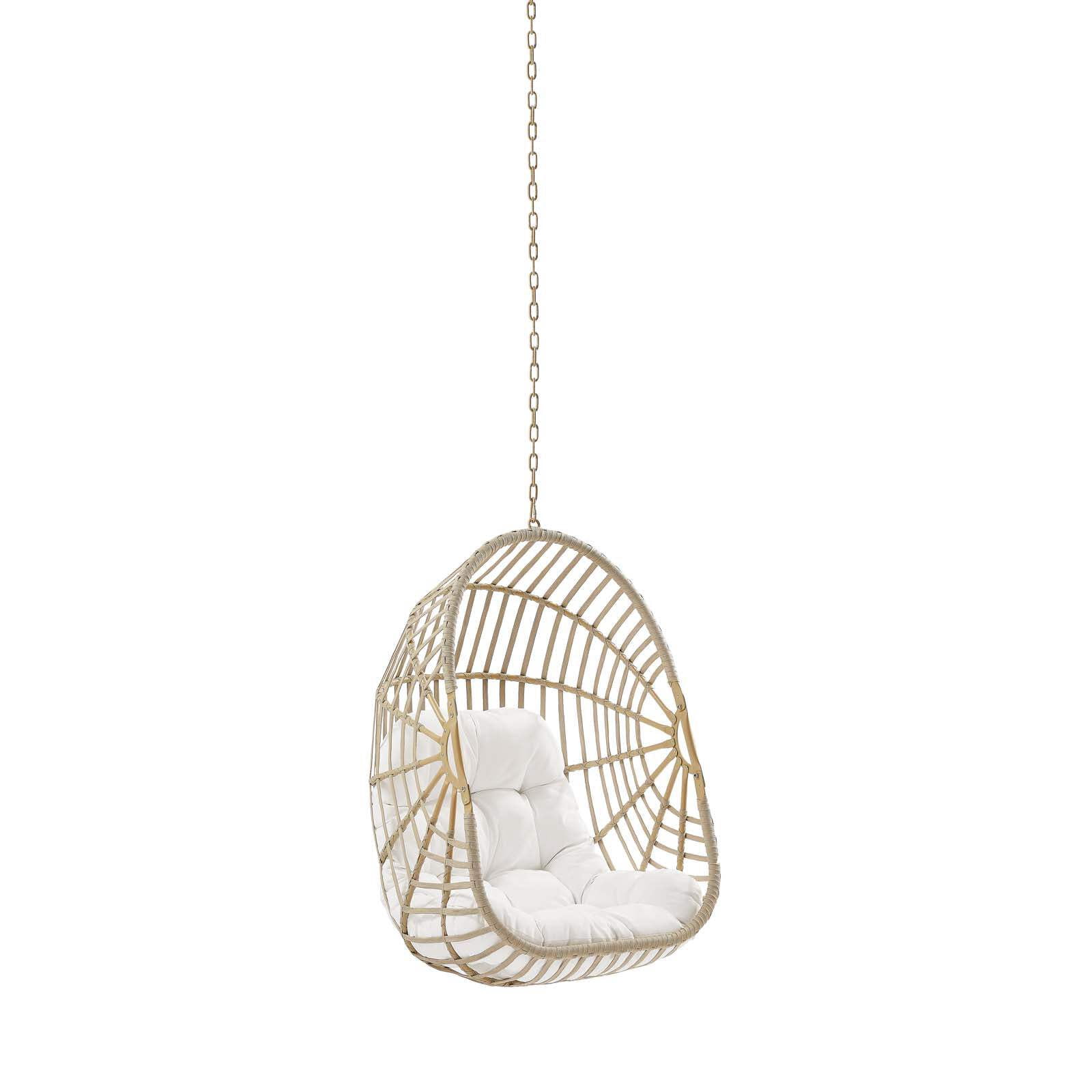 Modway Amalie Rattan Outdoor Patio Swing Chair without Stand in Natural/White