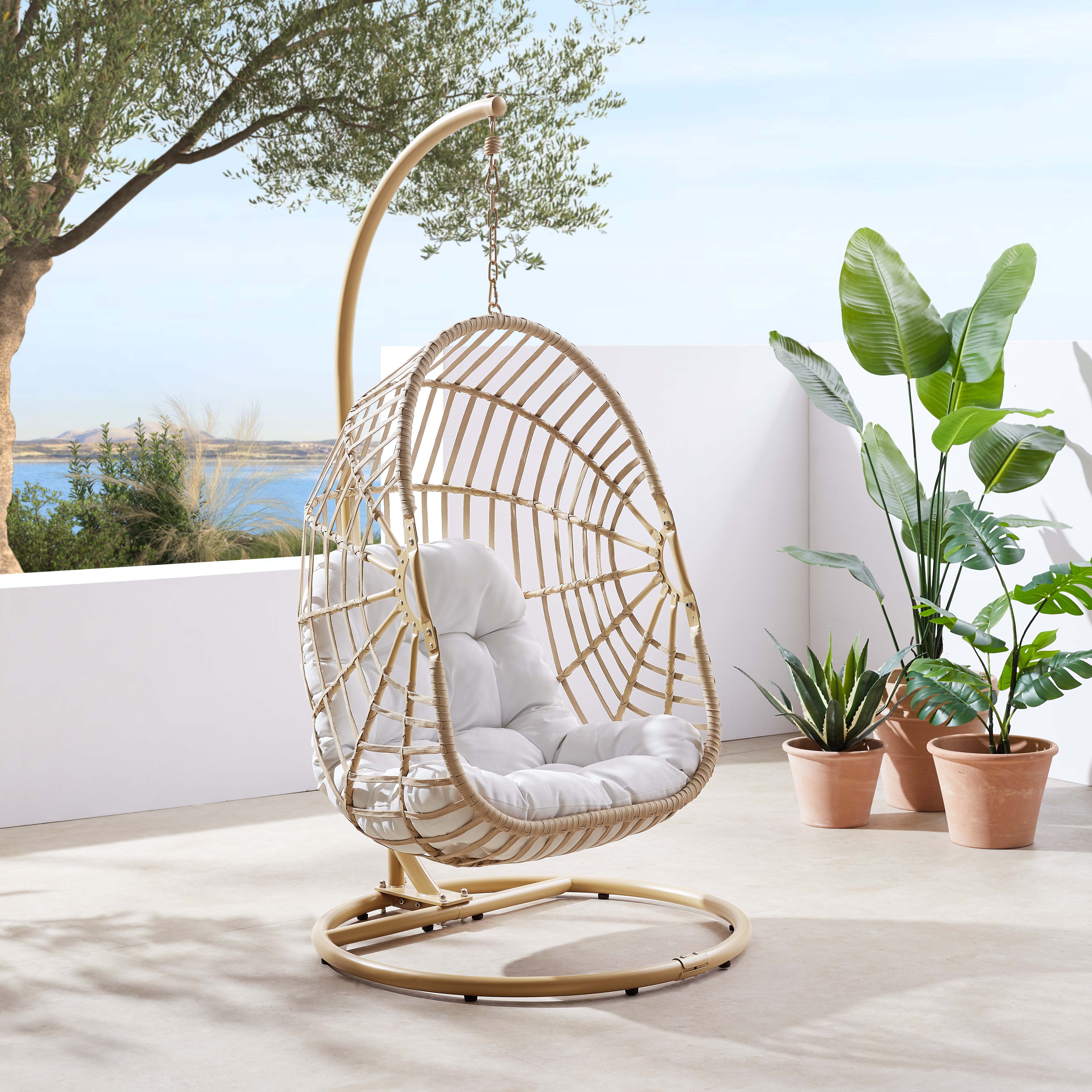Modway Amalie Wicker Rattan Outdoor Patio Rattan Swing Chair in Natural White