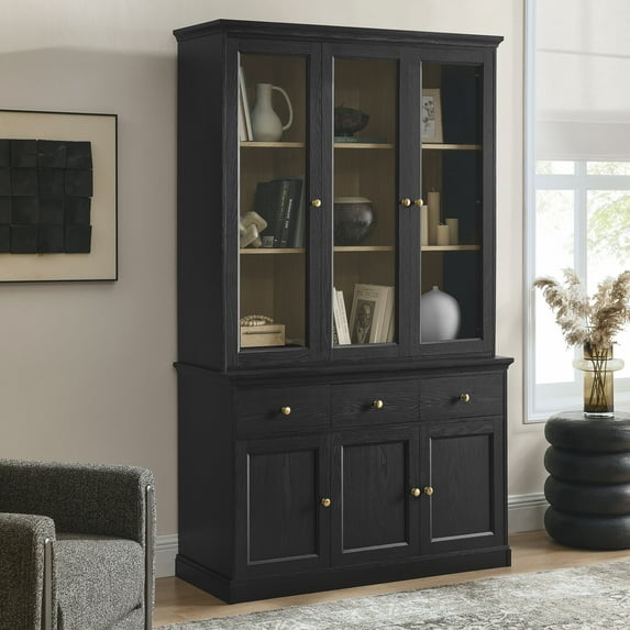 Modway Amara 79 Inch Large Storage Display Cabinet in Black Oak