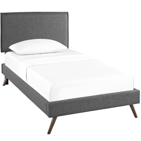 Modway Amaris Twin Fabric Platform Bed with Round Splayed Legs in Gray