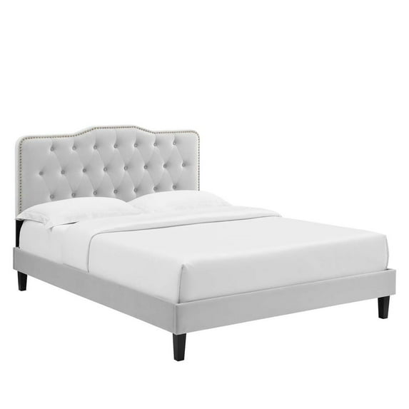 Modway Amber Tufted Performance Velvet King Platform Bed in Light Gray