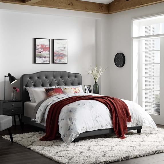 Modway Amelia Full Faux Leather Bed in Gray