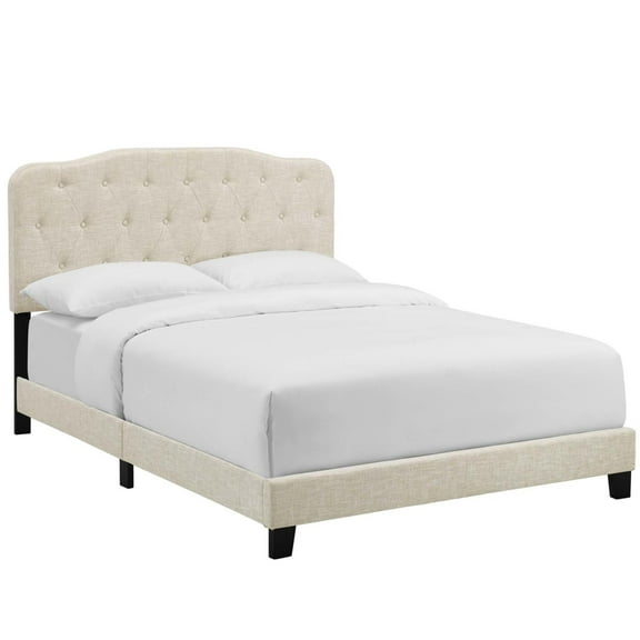 Modway Amelia Queen Upholstered Polyester Fabric Bed in Beige Finish