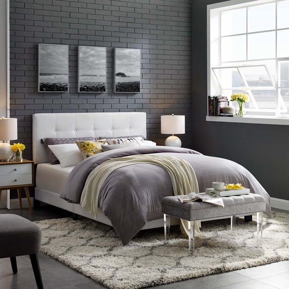 Amira Twin Upholstered Fabric Bed - White