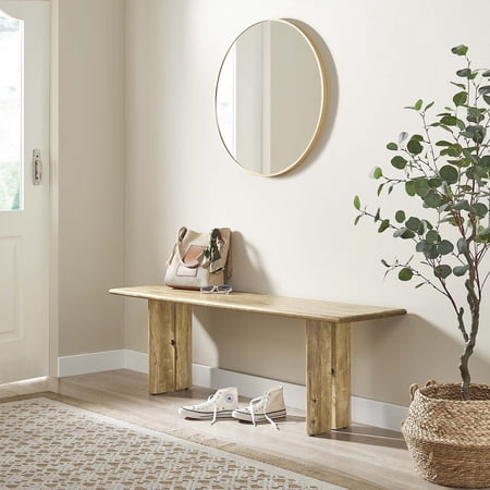 Modway Amistad 18.5" Wood Bench with Adjustable Foot Pads in Oak