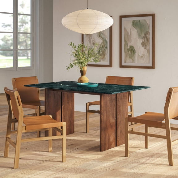 Modway Amistad 60 Inch Marble Dining Table in Walnut Green Marble