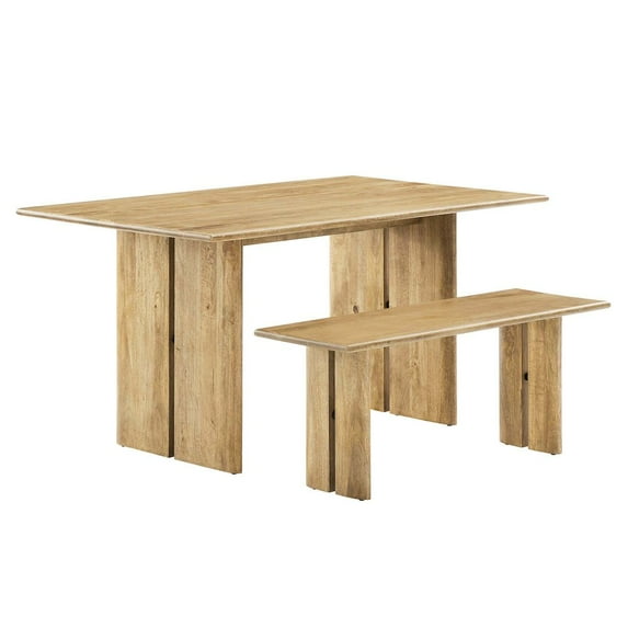 Modway Amistad 60" Modern Wood Dining Table and Bench Set in Oak
