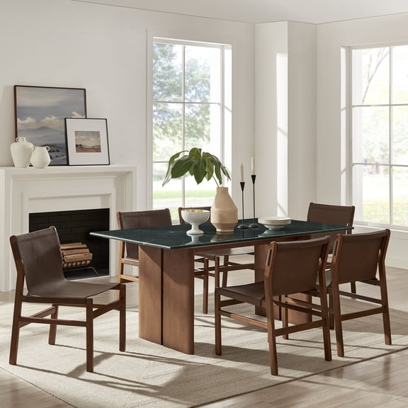 Modway Amistad 72 Inch Marble Dining Table in Walnut Green Marble