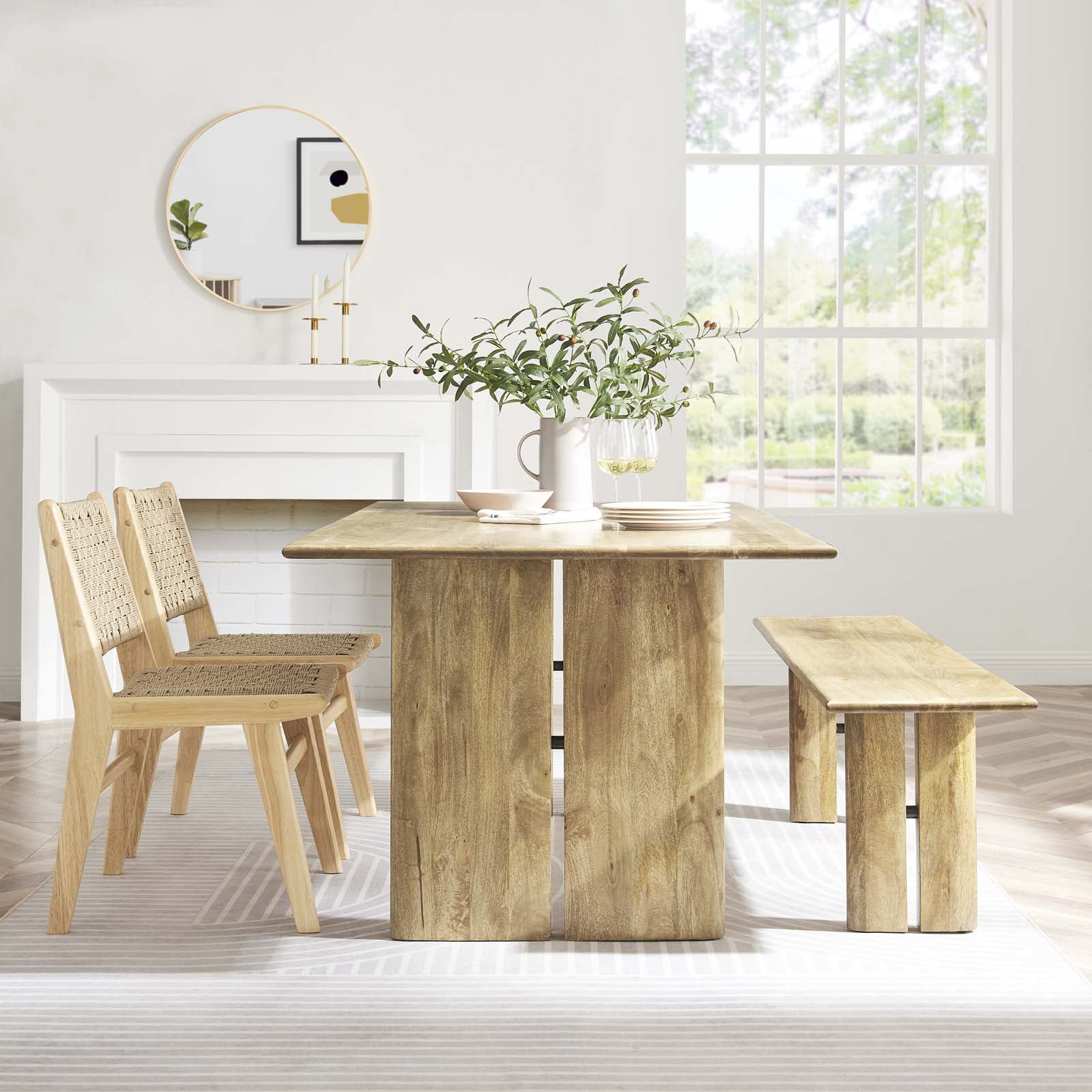 Amistad 72" Oak Solid Wood Dining Table and Bench Set