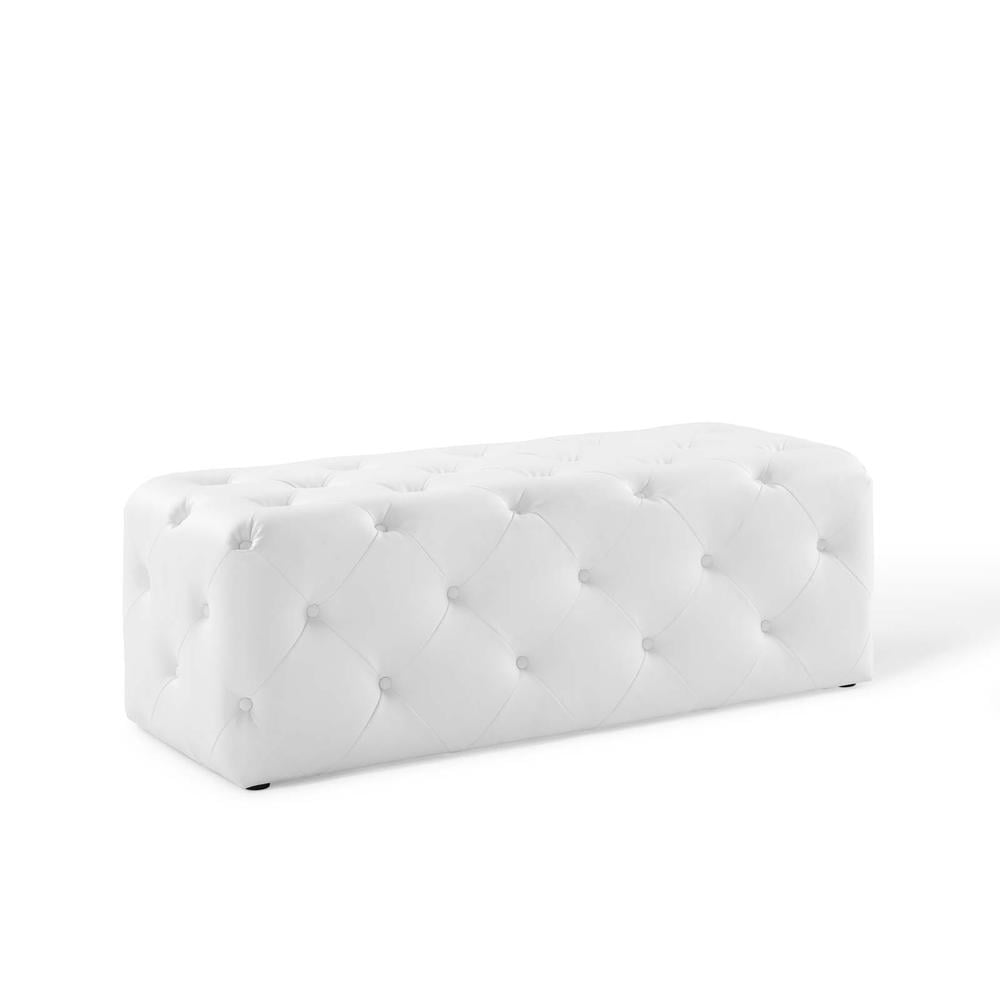 48" Luxe White Faux Leather Tufted Entryway Bench