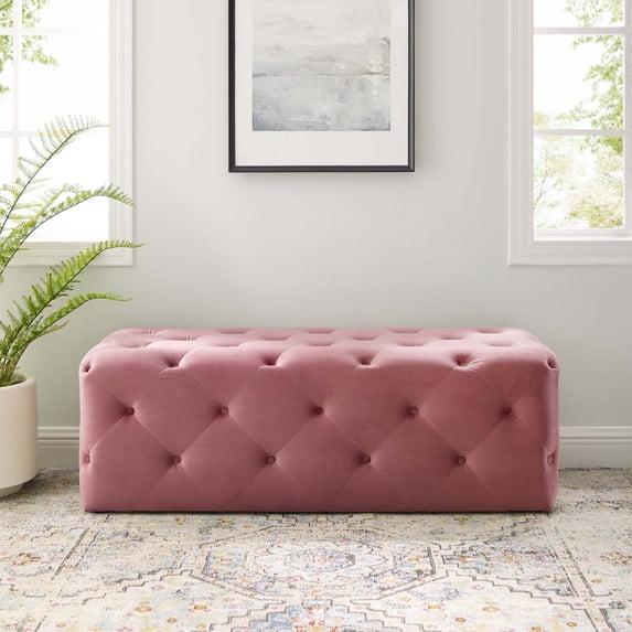 Modway Amour 48" Tufted Button Entryway Performance Velvet Bench in Dusty Rose