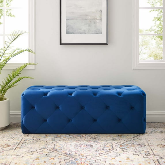Modway Amour 48" Tufted Button Entryway Performance Velvet Bench in Navy