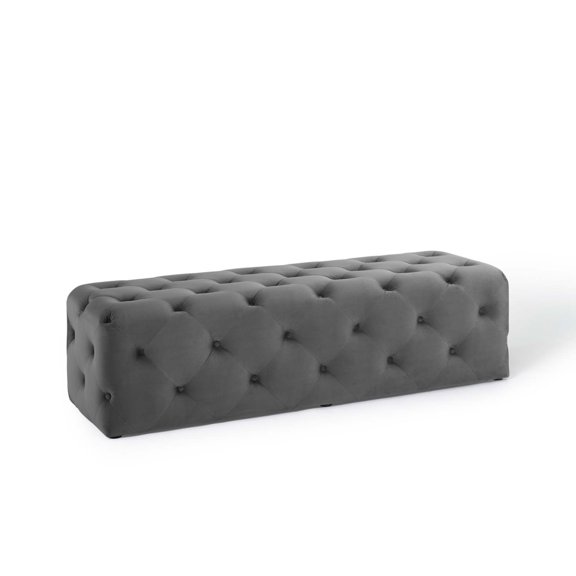 Modway Amour 60" Tufted Button Entryway Performance Velvet Bench in Gray