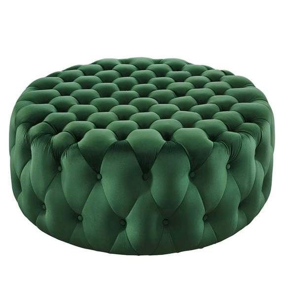 Modway Amour Modern Button Tufted Round Velvet Ottoman in Emerald Green