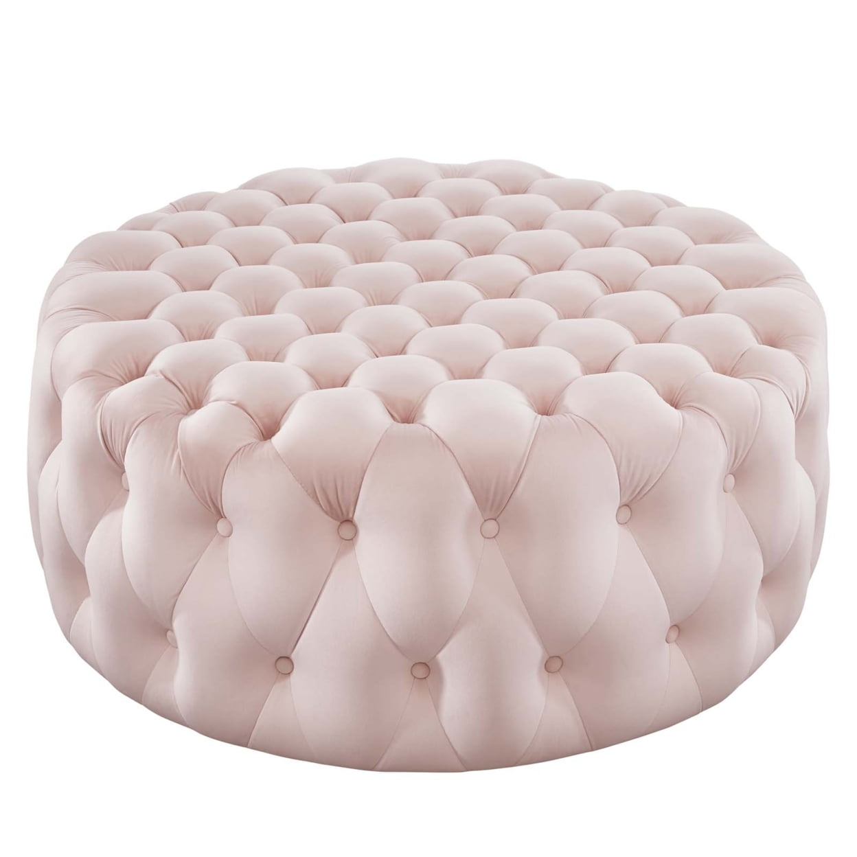 Modway Amour Modern Button Tufted Round Velvet Ottoman in Pink