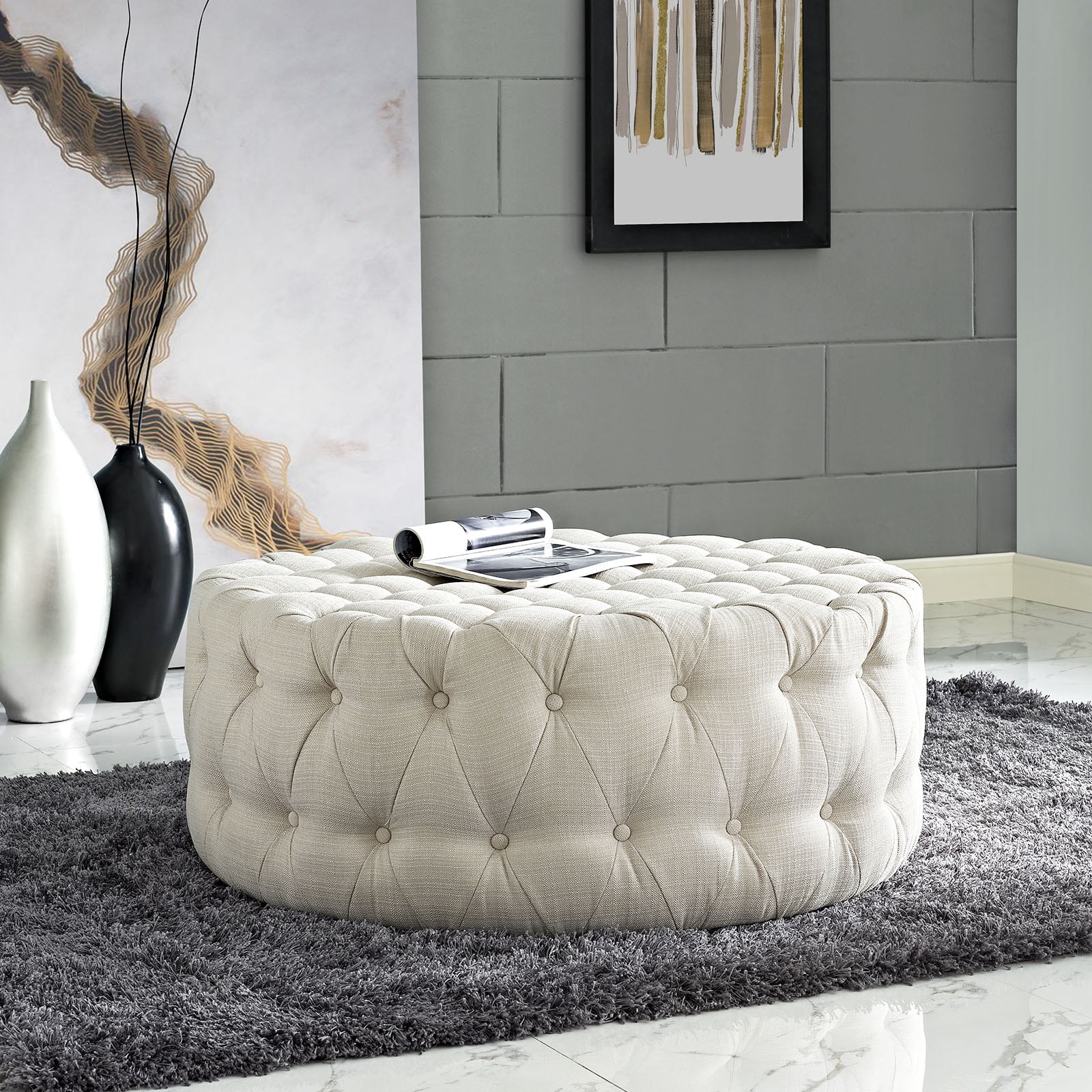 Modway Amour Contemporary Modern Round Upholstered Ottoman in Multiple Colors Walmart