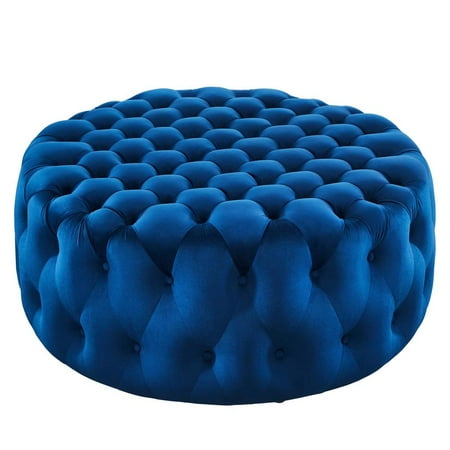 Amour Tufted Button Large Round Performance Velvet Ottoman-EEI-5469