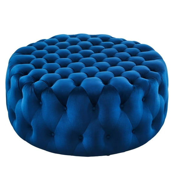 Amour Tufted Button Large Round Performance Velvet Ottoman-EEI-5469