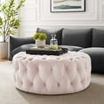 thumbnail image 1 of Modway Amour Tufted Button Large Round Performance Velvet Ottoman in Pink, 1 of 6