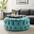 thumbnail image 1 of Modway Amour Tufted Button Large Round Performance Velvet Ottoman in Sea Blue, 1 of 6