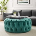 thumbnail image 1 of Modway Amour Tufted Button Large Round Performance Velvet Ottoman in Teal, 1 of 6