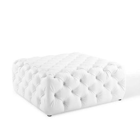 Modway Amour Tufted Button Large Square Faux Leather Ottoman in White