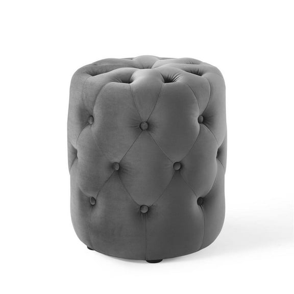 Modway Amour Tufted Button Round Performance Velvet Ottoman in Gray