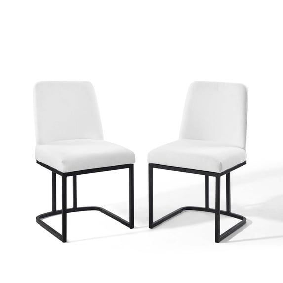 Modway Amplify Sled Base Upholstered Fabric Dining Chairs - Set of 2 in Black White