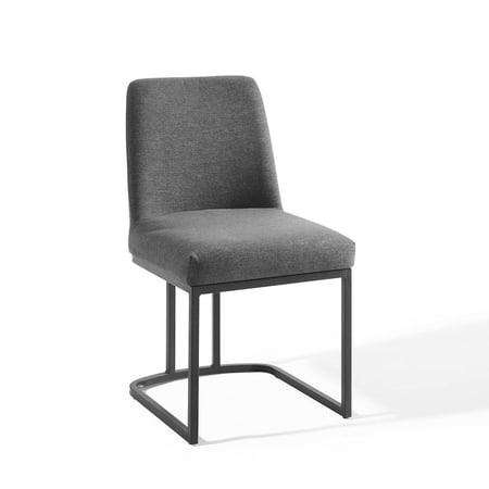 Modway Amplify Upholstered Fabric Sled Base Dining Chair in Black Charcoal