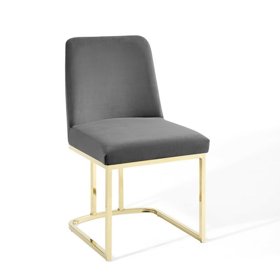 Modway Amplify 18" Sled Base Performance Velvet Dining Side Chair in Gold/Gray
