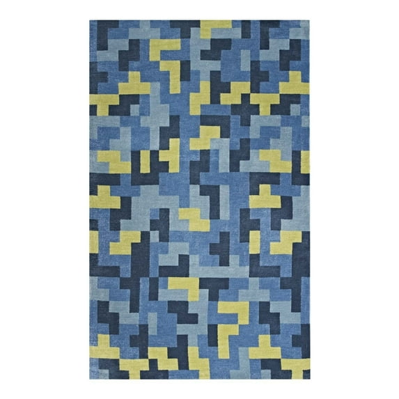 Modway Andela Interlocking Block Mosaic 8x10 Area Rug in Multicolored Blue and Light Olive Green