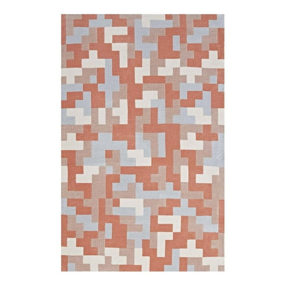 Modway Andela Interlocking Block Mosaic 8x10 Area Rug in Multicolored Coral and Light Blue