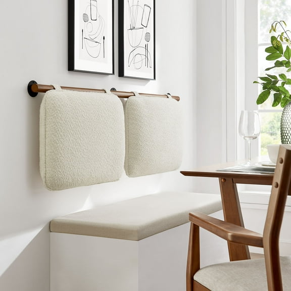 Modway Anela Wall-Mounted Chenille Upholstered Full Headboard in Cream Walnut