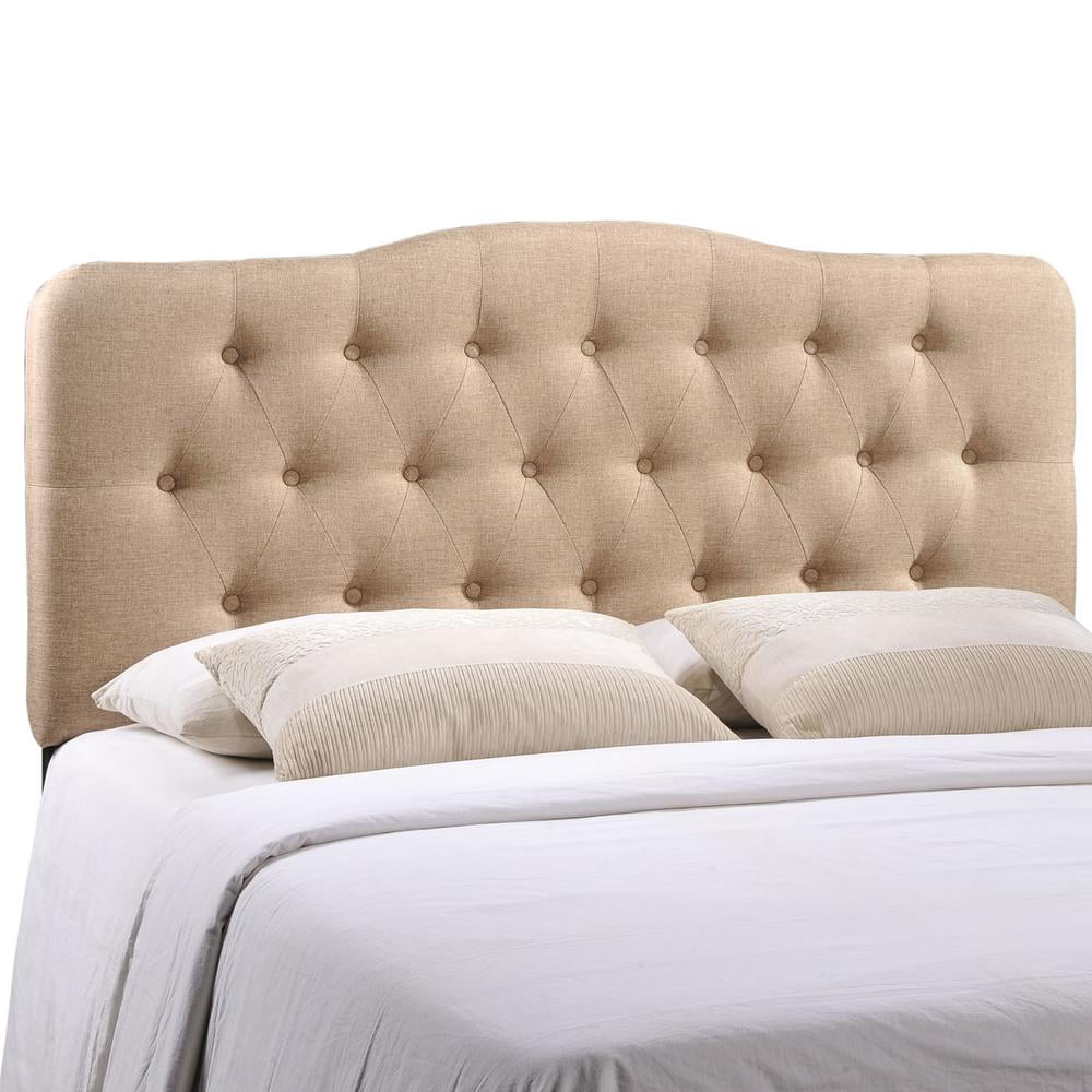Beige Tufted Upholstered Queen Fabric Headboard