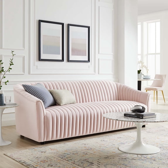 Modway Announce Performance Velvet Channel Tufted Sofa in Pink