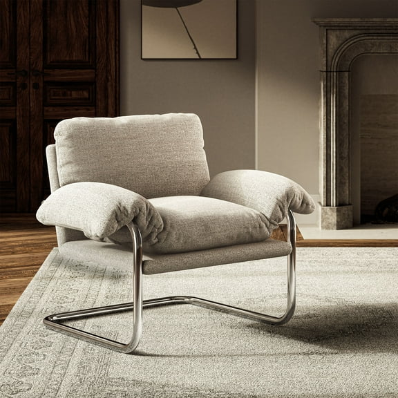 Modway Ansel Boucle Fabric Upholstered Accent Chair in Newsprint
