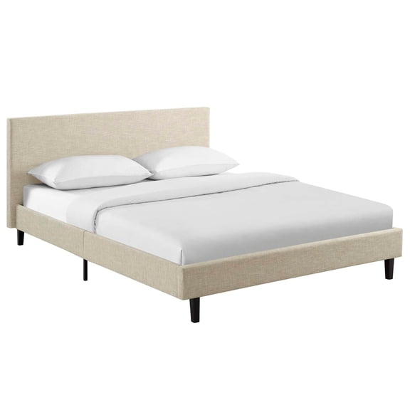 Modway Anya Full Modern Style Polyester Fabric Bed in Beige Finish